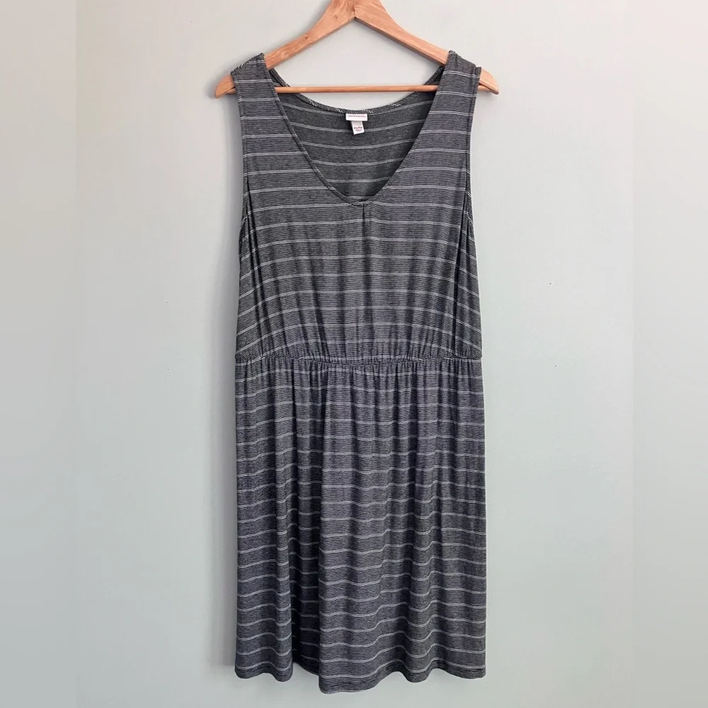 MERONA Black and White Striped  V-Neck Midi Tank Dress Size XL - Picture 2 of 11
